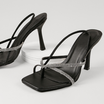 sandale talon à brides bouts carrés avec strass